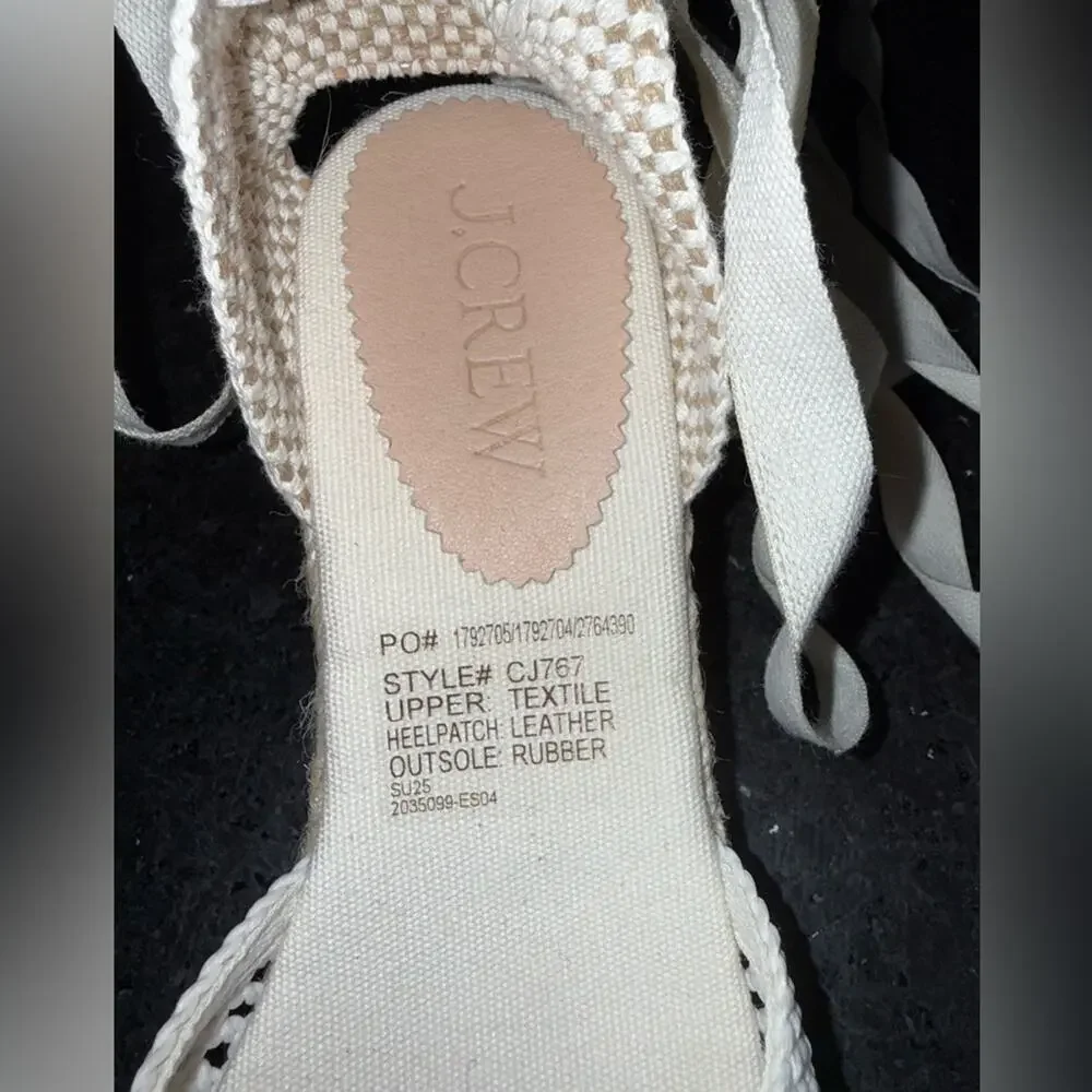 NEW J.Crew Made-in-Spain Lace-up Espadrilles Crochet Cream Wedges SZ 9 PERFECT